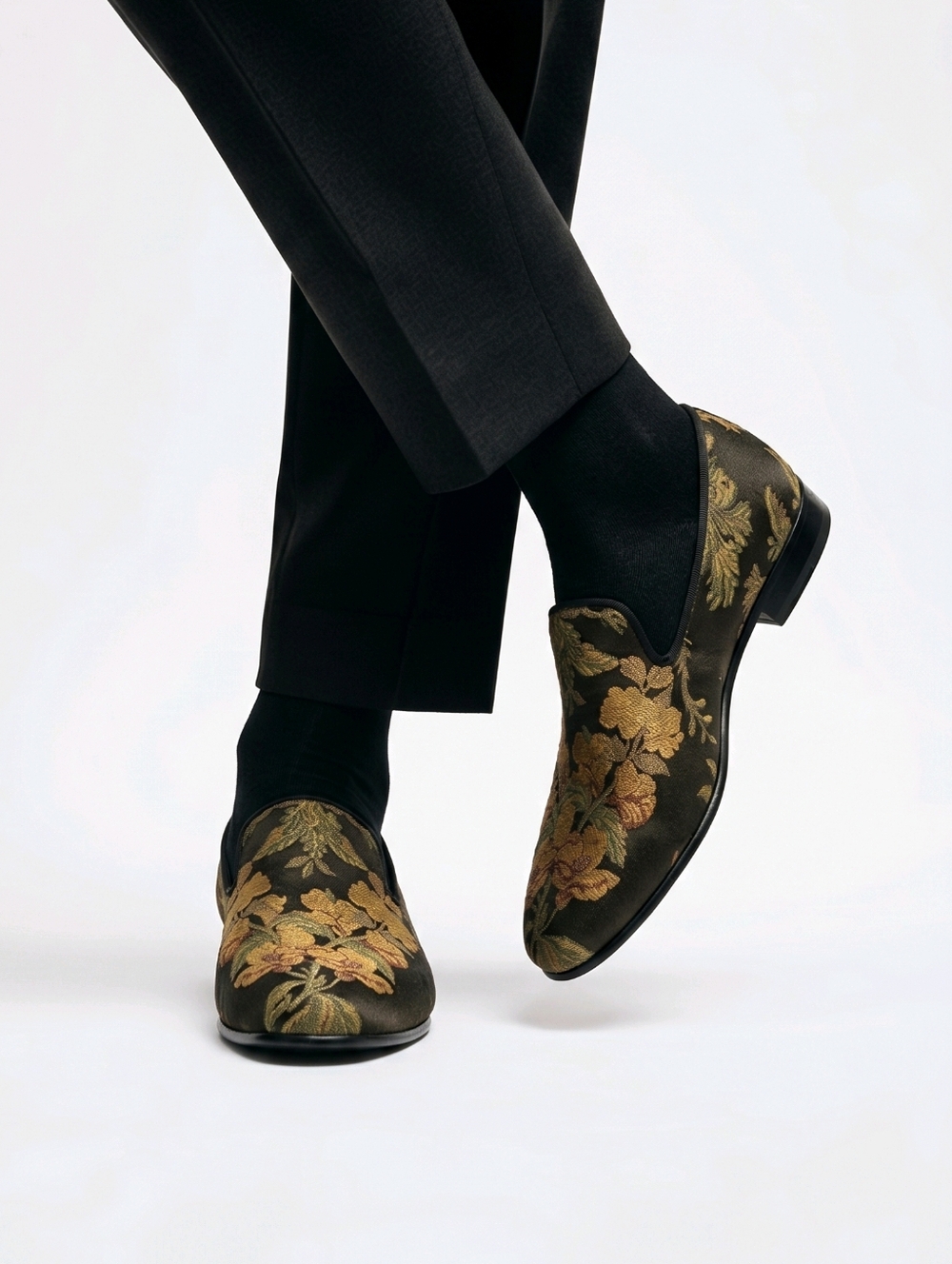 Giuseppe Zanotti Kevin Black Gold Floral Loafers Shoes US10.5 IT 43.5